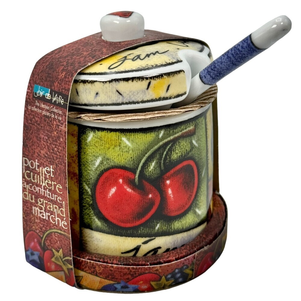 Jam Jar Spoon Lid Country Fruit Jelly Strawberry Cherry Blackberry Blueberry NEW